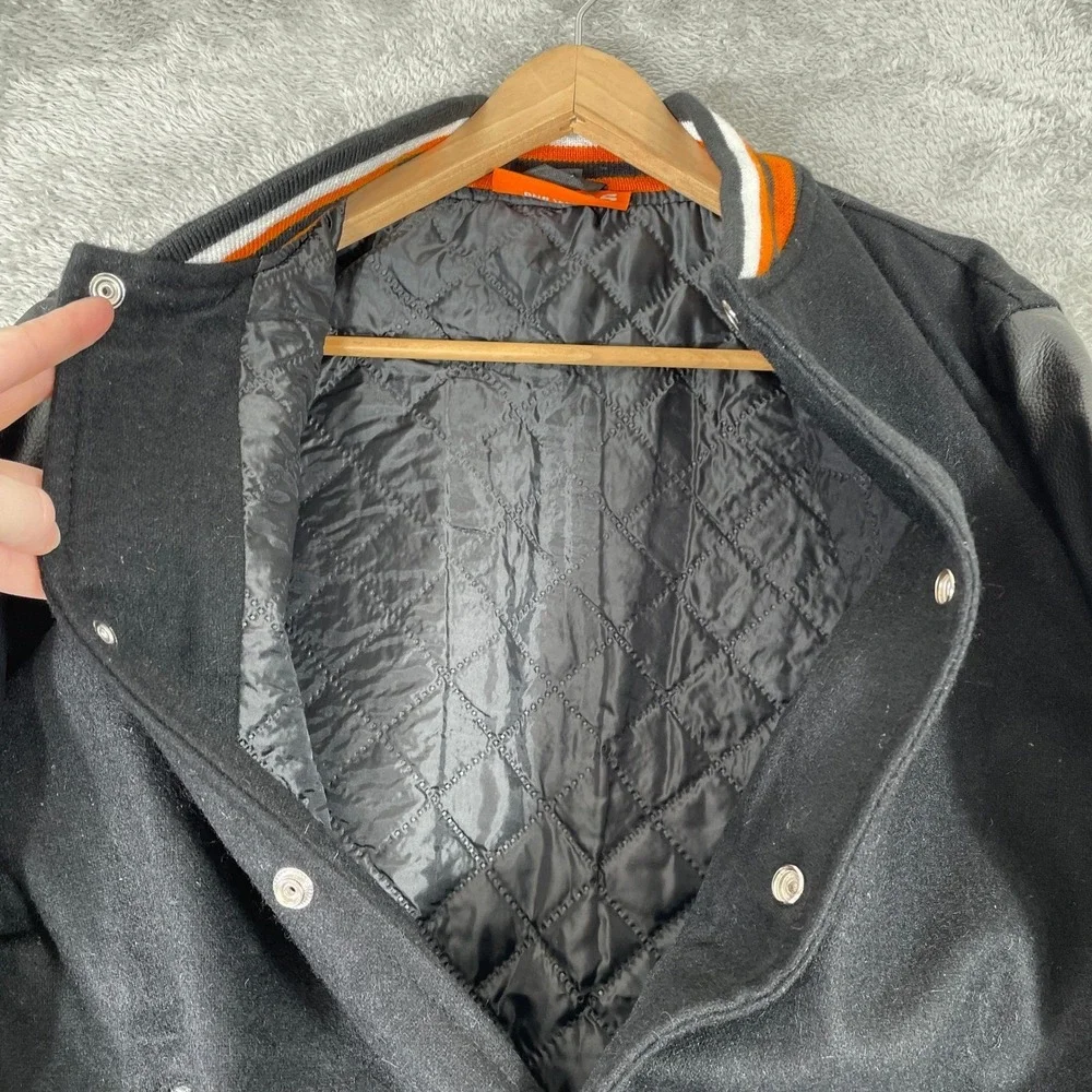Tequila 1707 Lobos Varsity Jacket Mens Medium Black Wool Leather Letterman Promo